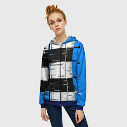 Толстовка на молнии женская Синие и чёрные полосы на белом фоне, цвет: 3D-синий — фото 2