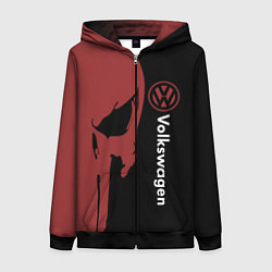 Толстовка на молнии женская Volkswagen и череп, цвет: 3D-черный