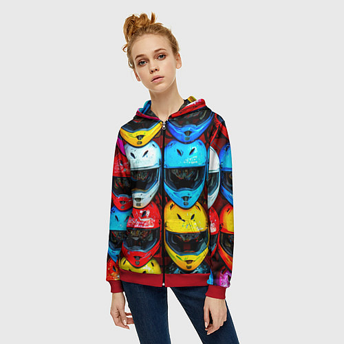 Женская толстовка на молнии Шлемы BMX / 3D-Красный – фото 3