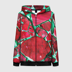 Толстовка на молнии женская Зеленый минерал в красном камне, цвет: 3D-черный