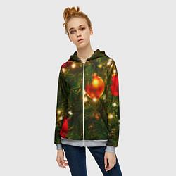 Толстовка на молнии женская Новогодние украшения на ёлке, цвет: 3D-меланж — фото 2