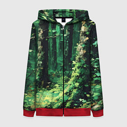 Толстовка на молнии женская Зелёный летний лес, цвет: 3D-красный