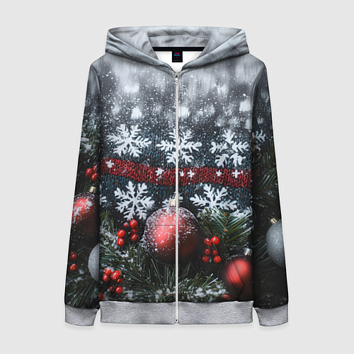 Женская толстовка на молнии Новогодние снежинки / 3D-Меланж – фото 1