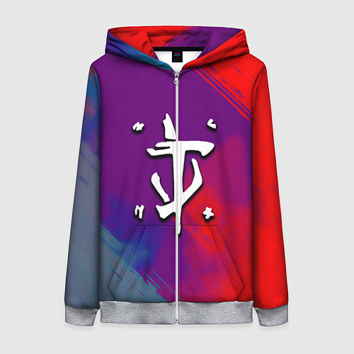 Женская толстовка на молнии Doom неоновые краски / 3D-Меланж – фото 1