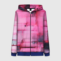 Толстовка на молнии женская Чёрные пятна на розовом фоне абстракция, цвет: 3D-синий