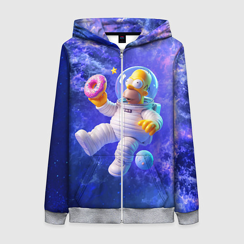 Женская толстовка на молнии Homer Simpson is a brave astronaut / 3D-Меланж – фото 1