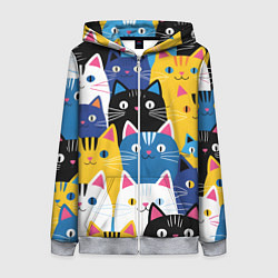 Толстовка на молнии женская Много цветных котиков, цвет: 3D-меланж