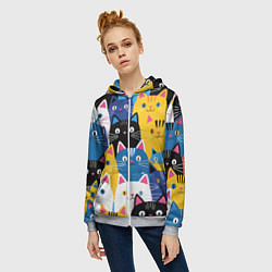 Толстовка на молнии женская Много цветных котиков, цвет: 3D-меланж — фото 2