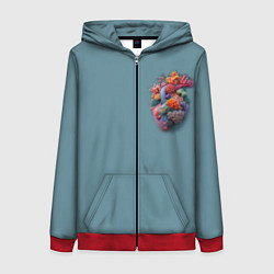 Толстовка на молнии женская Яркое сердце из кораллов в морском стиле, цвет: 3D-красный