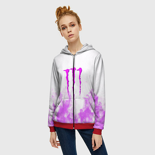 Женская толстовка на молнии Monster energy neon flame / 3D-Красный – фото 3