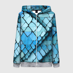Толстовка на молнии женская Синие рельефные плитки, цвет: 3D-меланж
