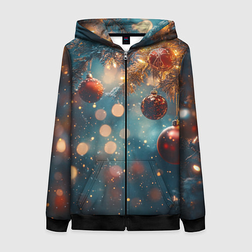 Женская толстовка на молнии Новый год боке стиль / 3D-Черный – фото 1