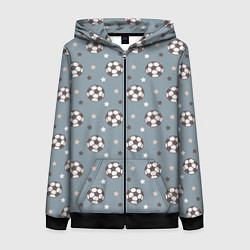 Женская толстовка на молнии Футбольные мячи и звезды на голубом