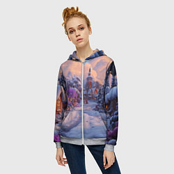Толстовка на молнии женская Тропинка к новому году, цвет: 3D-меланж — фото 2