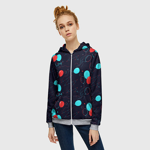 Женская толстовка на молнии Воздушные шары для праздника / 3D-Меланж – фото 3