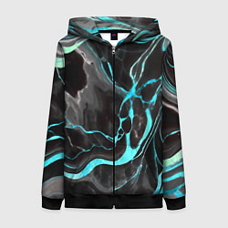 Женская толстовка на молнии Голубые флюиды на чёрном фоне