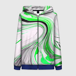 Женская толстовка на молнии Волнистые чёрно-зелёные линии на белом фоне