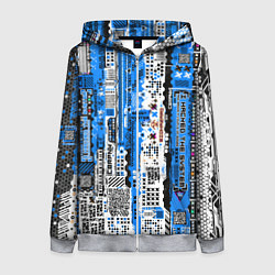 Женская толстовка на молнии Киберпанк паттерн синий