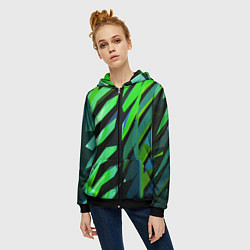Толстовка на молнии женская Чёрно-зелёная абстракция, цвет: 3D-черный — фото 2