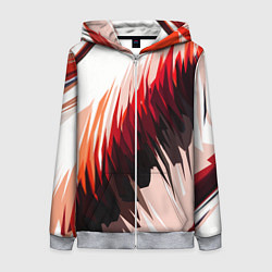 Женская толстовка на молнии Чёрно-красные острые полосы на белом фоне