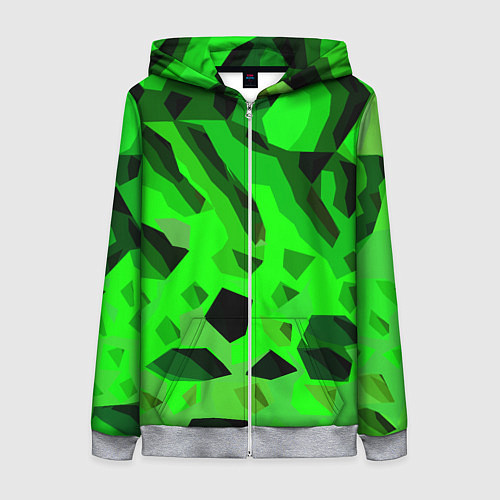 Женская толстовка на молнии Чёрно-зелёная пористая абстракция / 3D-Меланж – фото 1