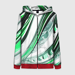 Женская толстовка на молнии Волнистая бело-зелёная абстракция