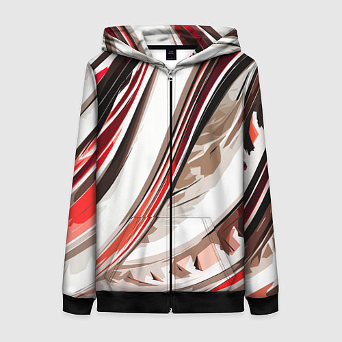 Женская толстовка на молнии Волнистая бело-красная абстракция / 3D-Черный – фото 1