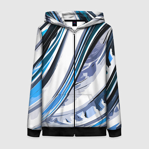Женская толстовка на молнии Волнистая бело-синяя абстракция / 3D-Черный – фото 1