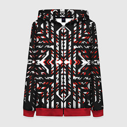 Толстовка на молнии женская Чёрно-красные диагональные полосы на белом фоне, цвет: 3D-красный