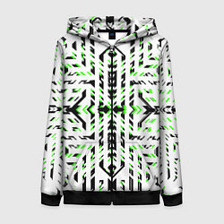 Женская толстовка на молнии Чёрно-зелёный диагональные полосы на белом фоне