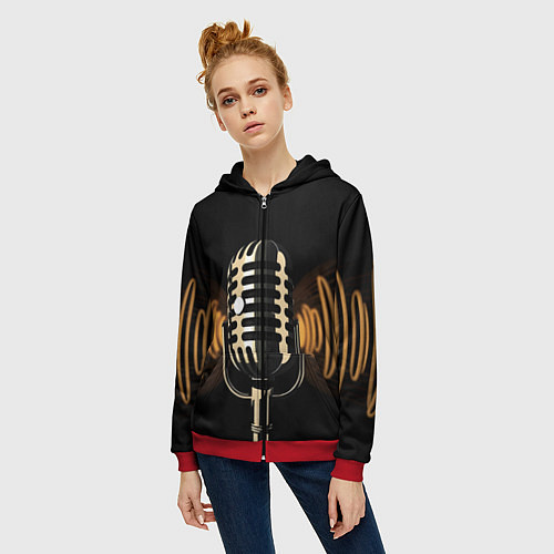 Женская толстовка на молнии Микрофон и звук / 3D-Красный – фото 3
