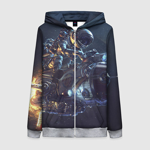 Женская толстовка на молнии Космонавт - ракета / 3D-Меланж – фото 1