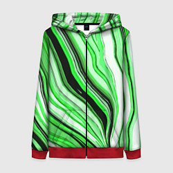 Женская толстовка на молнии Волнистые вертикальные чёрно-зелёные полосы