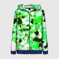 Женская толстовка на молнии Green and white abstraction on a black background