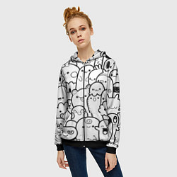 Толстовка на молнии женская Doodle monsters, цвет: 3D-черный — фото 2