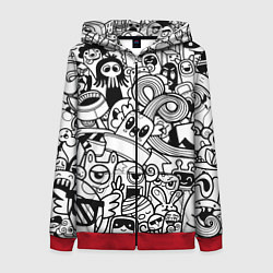 Толстовка на молнии женская Black and white doddle monsters, цвет: 3D-красный