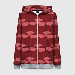 Женская толстовка на молнии Геометрический узор из вишнево красных блоков