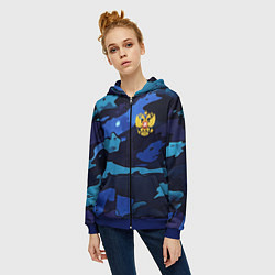 Толстовка на молнии женская Камуфляж с гербом РФ, цвет: 3D-синий — фото 2