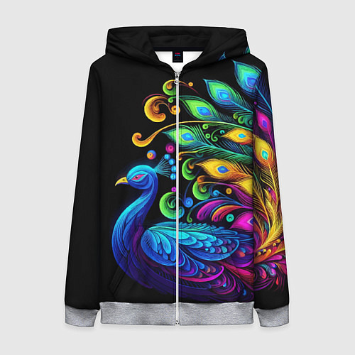 Женская толстовка на молнии Neon peacock - art / 3D-Меланж – фото 1