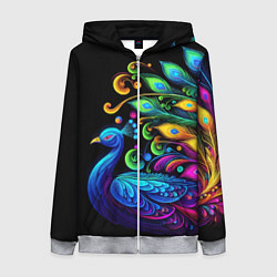 Толстовка на молнии женская Neon peacock - art, цвет: 3D-меланж