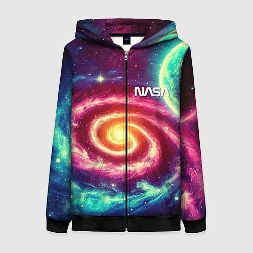 Женская толстовка на молнии Spiral galaxy - neon glow / 3D-Черный – фото 1