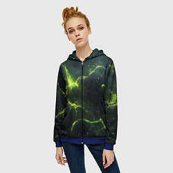 Толстовка на молнии женская Разбитая плита с зеленым светом, цвет: 3D-синий — фото 2