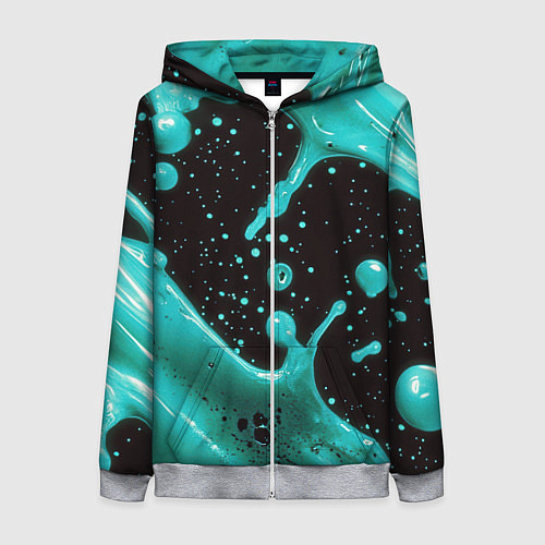Женская толстовка на молнии Голубая краска и капли / 3D-Меланж – фото 1