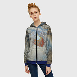 Толстовка на молнии женская Искрящийся мандарин на снегу, цвет: 3D-синий — фото 2