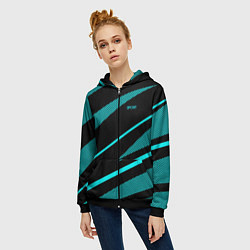 Толстовка на молнии женская Sport чёрный и неоновый голубой абстракция с полос, цвет: 3D-черный — фото 2