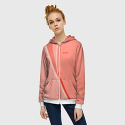 Толстовка на молнии женская Sport персиковый с полосой, цвет: 3D-белый — фото 2