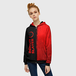 Толстовка на молнии женская Demon Slayer - red gradient по-вертикали, цвет: 3D-черный — фото 2