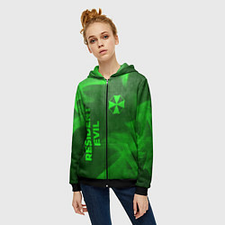 Толстовка на молнии женская Resident Evil - green gradient вертикально, цвет: 3D-черный — фото 2