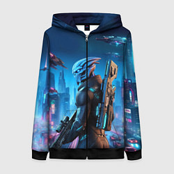 Толстовка на молнии женская Mass Effect - neon glow fantastic, цвет: 3D-черный