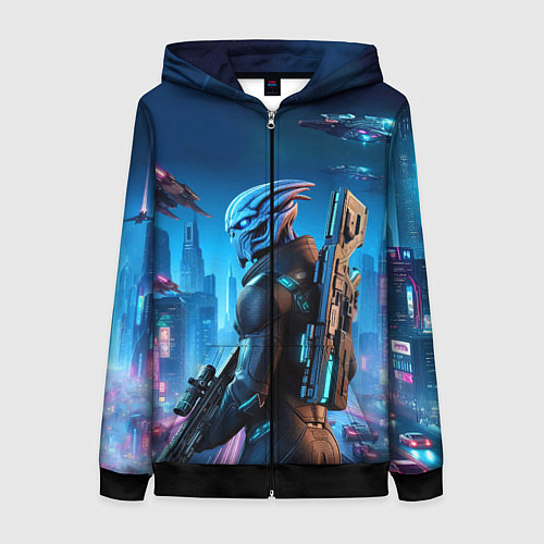 Женская толстовка на молнии Mass Effect - neon glow fantastic / 3D-Черный – фото 1